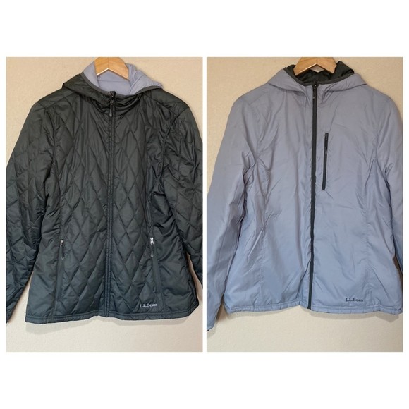 L.L. BEAN Lightweight Quilted Reversible Olive Gray Jacket M - Picture 2 of 6